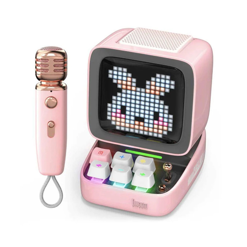 Divoom Ditoo-Mic Retro Pixel Art Mini Bluetooth Speaker w/ Karaoke Microphone - Pink - مكبر صوت